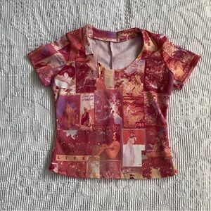 Vintage 1970s Handmade Novelty Print Tee Pink